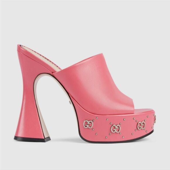 Gucci Pink Janaya GG Heels Chunky Platform Sandals Shoes EU 36.5 US 6.5 New - Picture 1 of 11